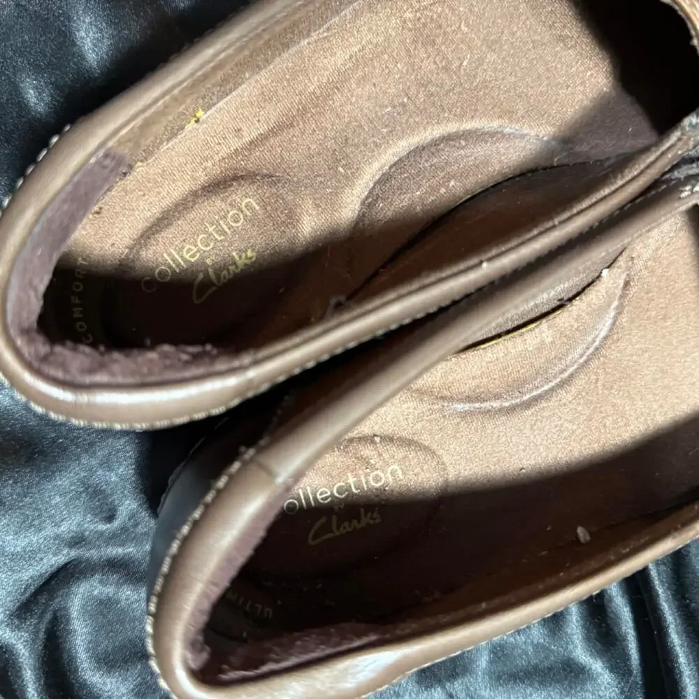 Brown leather clarks loafers